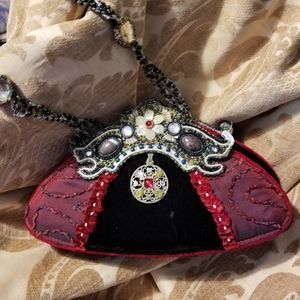 Mary Frances Vintage Black Velvet Jewel & Bead Bag